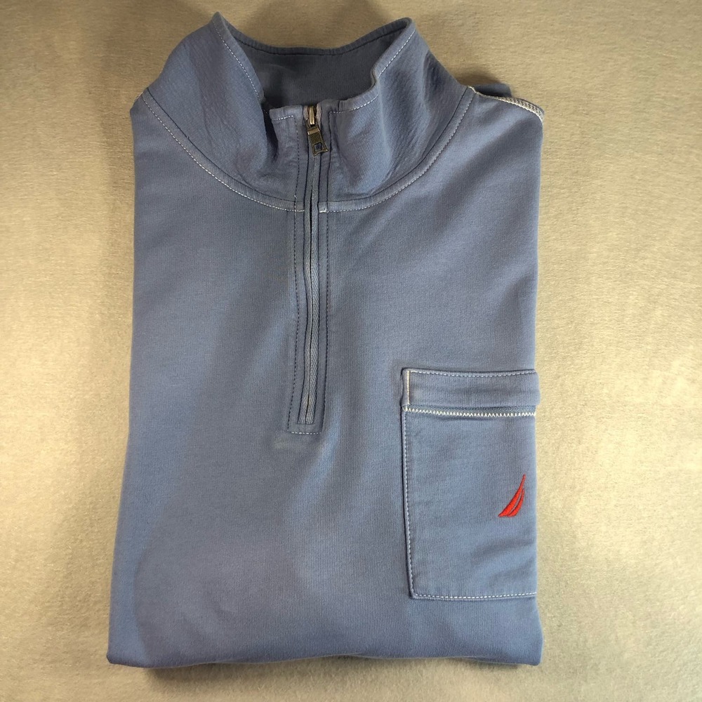 Nautica XXL Mens‎ Pullover Sweatshirt Qrt Zip-up Long Sleeve Periwinkle Blue